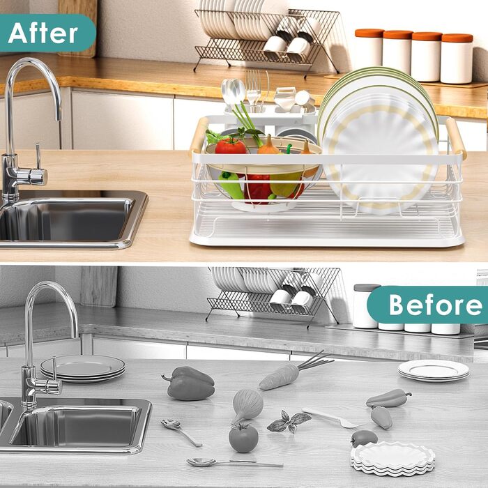Dish Drying Rack, Dish Basket, Dish Drying Rack, Dish Drainer, Dish Drying Rack for Kitchen Counter Sink Organizer (White)