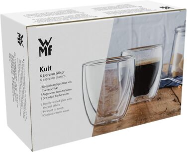 WMF Culture Double-Walled Espresso Cups Glass Set, 6-Piece, Double-Walled Glasses 80ml, Floating Effect, Thermoglass, Heat-Resistant Espresso Glass
