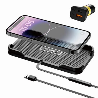 Бездротовий зарядний пристрій для авто Polmxs 15W з антиковзким килимком та USB-A адаптером 40W для iPhone/Samsung