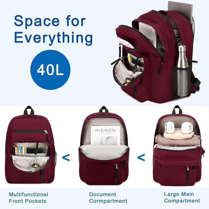 Рюкзак для ноутбука 15.6 дюймів (39,6 см), антикрадійний, для подорожей, роботи, навчання (червоний)