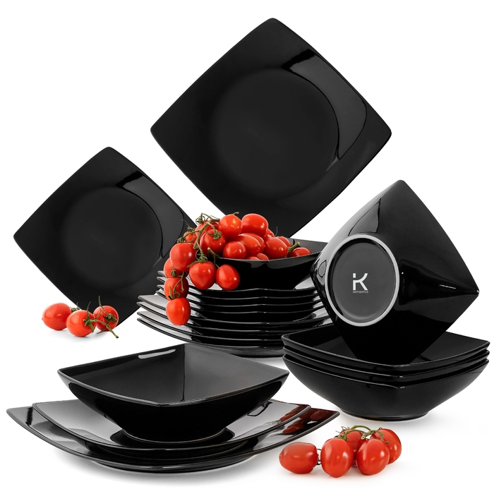 Обідній сервіз Konsimo чорний, квадратний, 18 предметів на 6 осіб