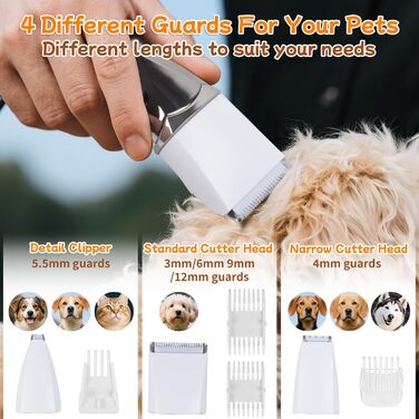 Набір машинок для стрижки собак Ninonly 4-в-1 Тиха, акумуляторна машинка для собак та котів з 4 насадками для тіла, лап, очей, вух. Тример для лап собак (Gunmetal)