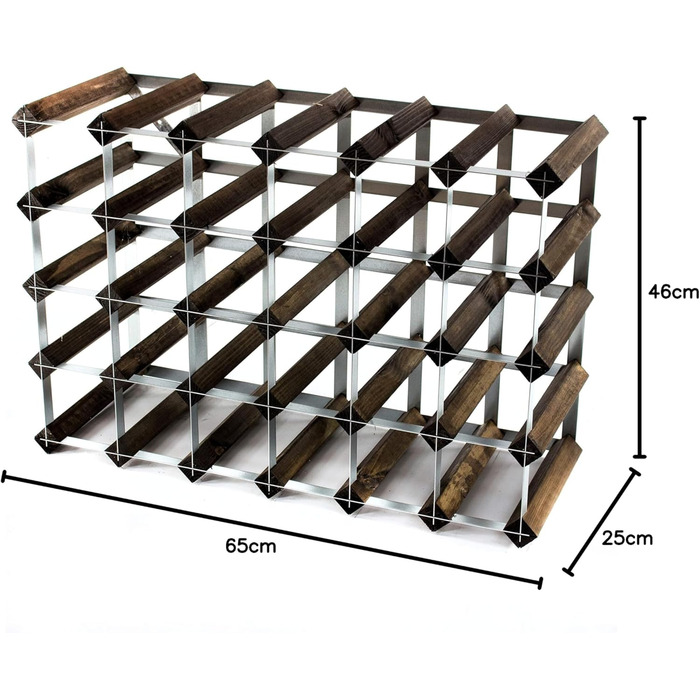 Cranville Wine Racks Classic 30 (6x4) Bottle Pine Wood and Galvanized Metal Wine Rack Fully Assembled (Brown, 136x66.5x74 cm)
