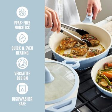 Набір кухонного посуду з кераміки 8 предметів, індукційний, нетоксичний, без PFAS, каструлі та сковороди, придатний для миття в посудомийній машині, салатовий колір