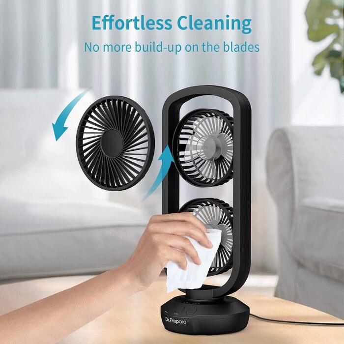 Вентилятор настільний DR.PREPARE 40см з 3 швидкостями, коливання 105°, таймер, чорний