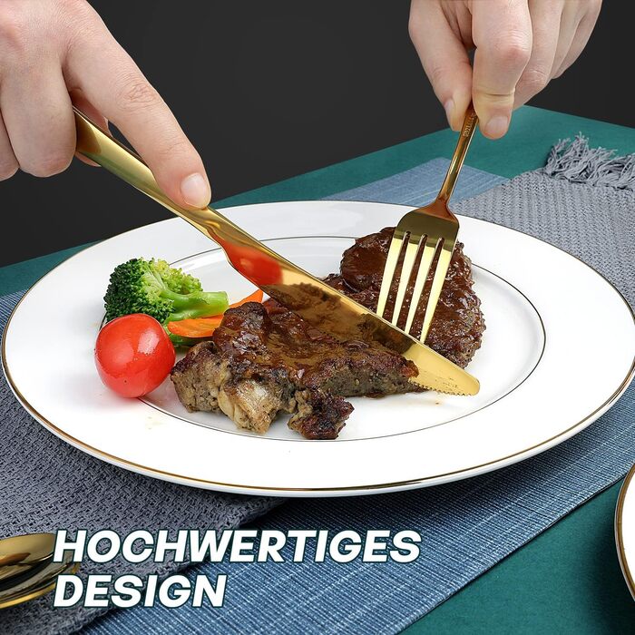 Набір столових приборів OGORI для 6 осіб, 30 предметів, золотий, з нержавіючої сталі 18/10, для дому/ресторану/вечірки (у подарунковій коробці)