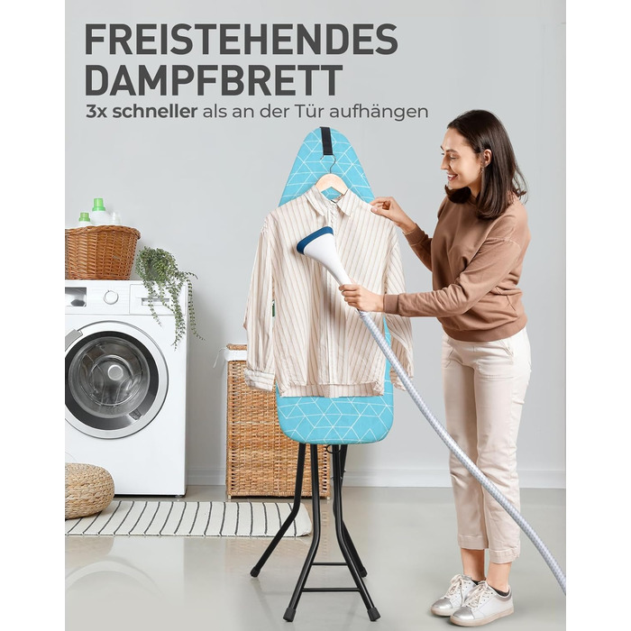 LyriFine Прасувальна дошка 2-в-1 для прасування з парою та класичного прасування, стійка до нагрівання, складана з гачком, міцний сталевий каркас, для парогенераторів (Синій колір з підставкою для праски)