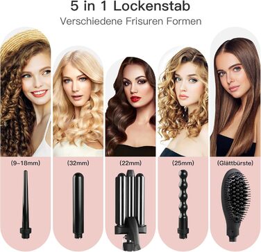 Набір для створення локонів 5 в 1 з насадками, кермаміка-турмалін, плойка-щітка, LED дисплей, для всіх типів волосся