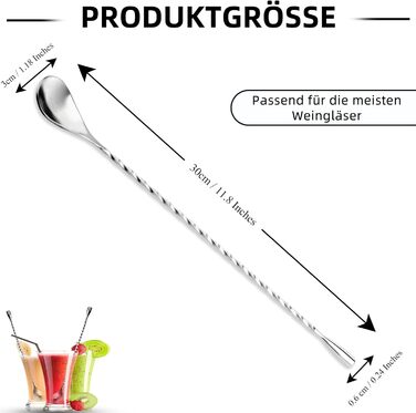 Тренажер для коктейлів YUNAI з нержавіючої сталі, 30 см, довга ручка, спіральний дизайн, для шейкерів, барний ложка (сріблястий)
