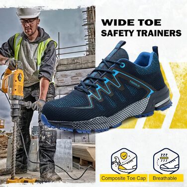 Черевики робочі AONEGOLD чоловічі/жіночі, легкі, з металевим носком, антиковзаючі, дихаючі, спортивні, розмір 36-48 EU (37 EU, 8395 Blue)