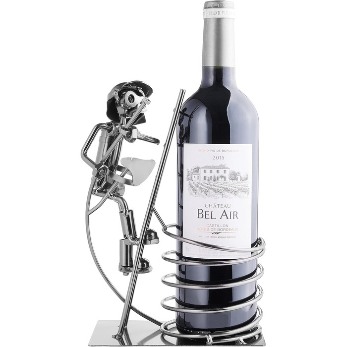 BRUBAKER Wine Bottle Holder, Fireman on Ladder, Decorative Object, Metal with Greeting Card for Wine Gift