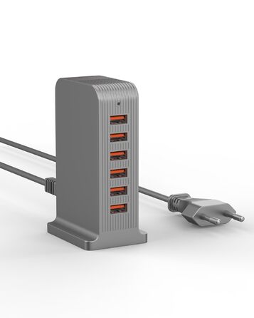 Зарядний пристрій USB мережевий 6 портів 25W/50W для iPhone, Samsung, LG, Huawei та інших (Чорний/Сірий)