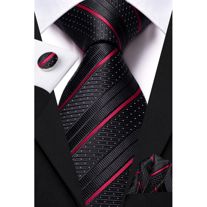 Чоловіча краватка Dubulle з квітковим візерунком Paisley, шовкова краватка, смугаста, комплект краватки та нагрудного хустинки для весілля, ділового стилю (чорно-червона смугаста)