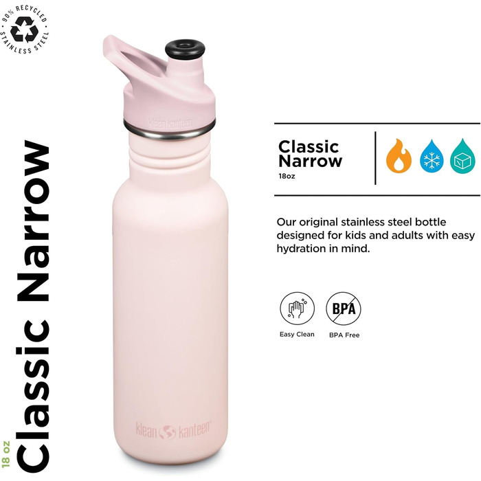 Klean Kanteen Classic Narrow Water Bottle 18 oz (Heavenly Pink)
