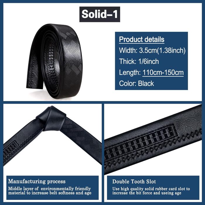 Чоловічий шкіряний ремінь Barry.Wang чорного кольору з 3 автоматичними пряжками, регульований бізнес-пояс (130 см), у подарунковій коробці