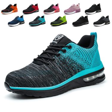 Чоловічі та жіночі робочі черевики-кросівки з металевим підноском, антиковзаюча підошва, дихаючі, розміри 35-46 (36 EU, Cyan)