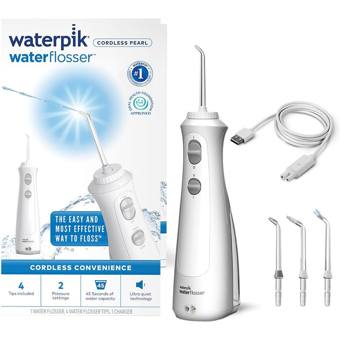 Waterpik Бездротова Іригатор, акумуляторний, електричний для чищення зубів, видаляє наліт, для дому та подорожей - Білий
