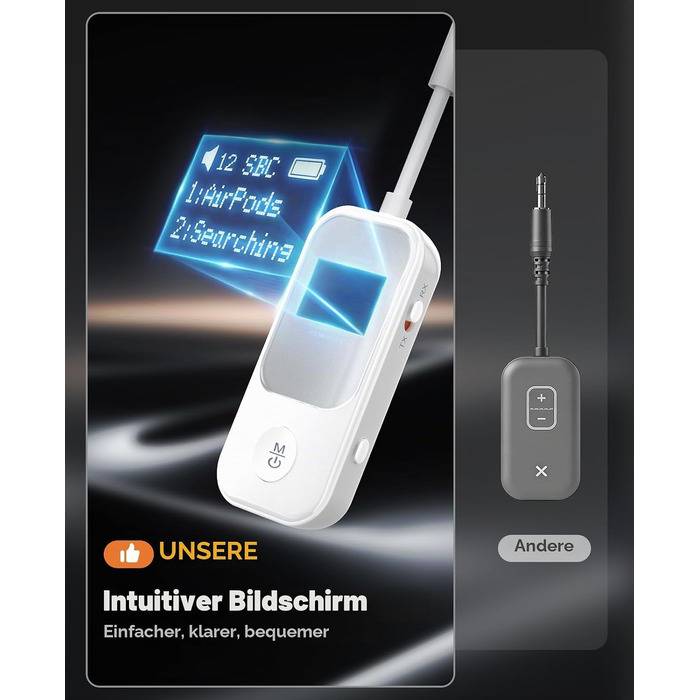 Bluetooth-трансмітер та ресивер Nulaxy BR08 з дисплеєм для навушників та AirPods, червоний