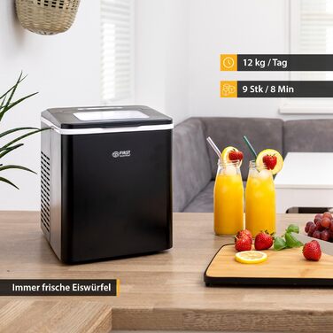 Льодогенератор First Austria 1.8л, 150W, компресорний, чорний - 12 кг/24год, швидке виробництво льоду (7-9 хв)