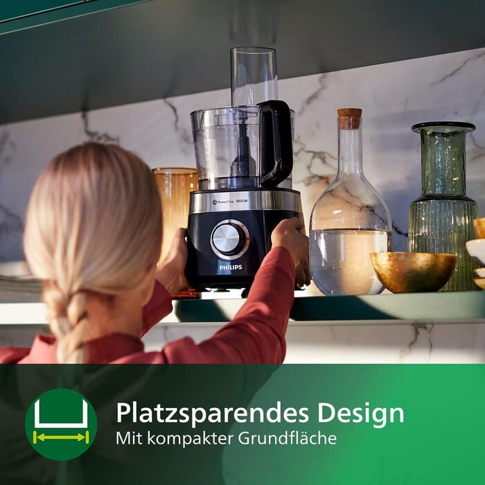 Philips Viva Collection Compact Food Processor - 800 W, with PowerChop Technology, 29 Functions, 2-in-1 Disc, Citrus Press, Black (HR7510/10) 800 Watt, 29 Functions
