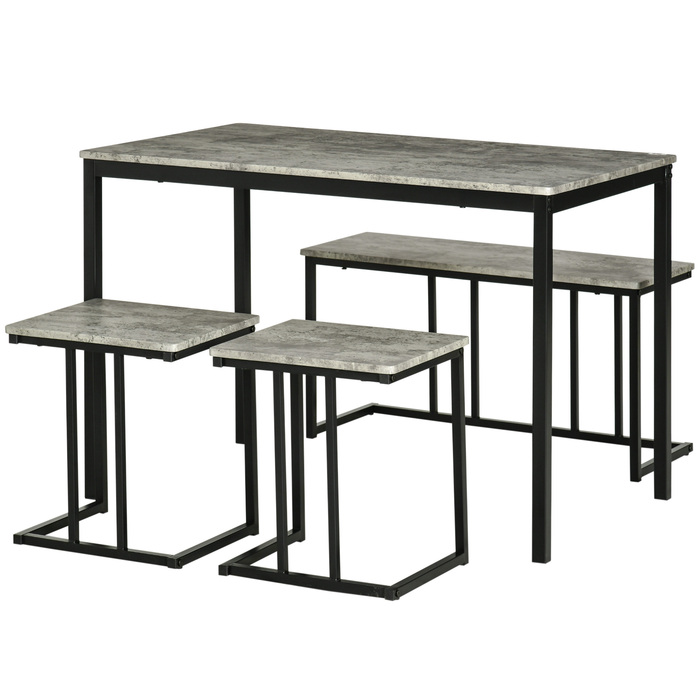 HOMCOM 4-Piece Dining Set, Kitchen Table Set, Dining Table with 3 Benches for 4 People, Dining Room Set, Table Set for Kitchen, Living Room, Grey | Aosom
