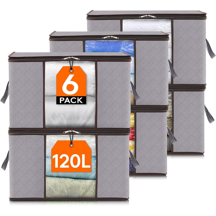Органайзер для зберігання речей Lifewit - 6 шт. (120 л), сірий - для під ліжко, одяг, ковдри, речі, переїзди