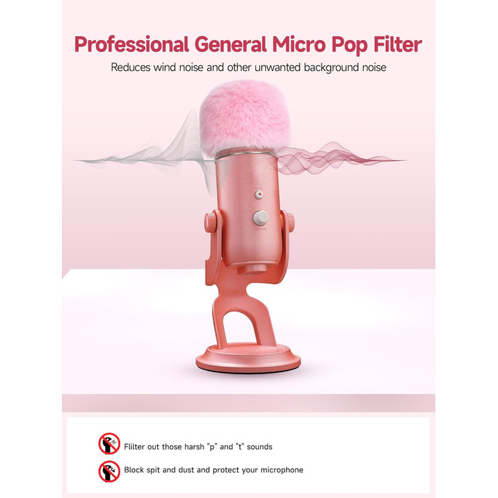 Кріплення для мікрофона Blue Yeti з поп-фільтром - Blue Yeti X, приховане кабельне підключення, кріплення-підставка Blue Yeti, для студії, подкастів, стрімінгу, YOUSHARES (вітрозахист, рожевий)