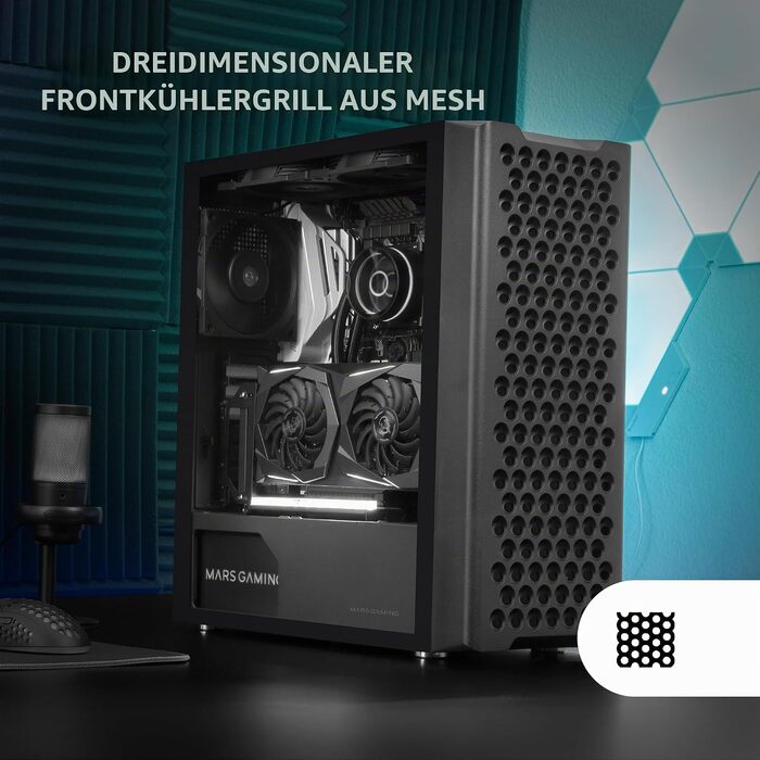 Ігровий корпус Mars Gaming MC-iPRO ATX, 3D-Mesh передня панель, загартоване скло, 120мм FDB вентилятор, підтримка рідкого охолодження, чорний