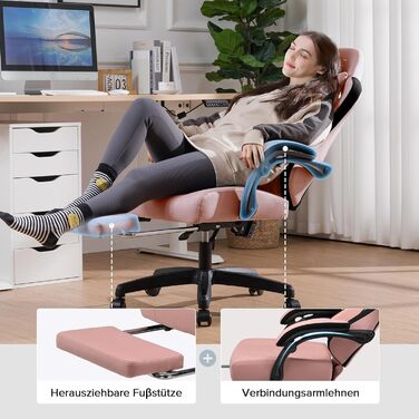 Ігровий крісло GTPLAYER з ергономічним дизайном, підлокітниками, що обертаються, та підніжкою (чорно-рожевий)