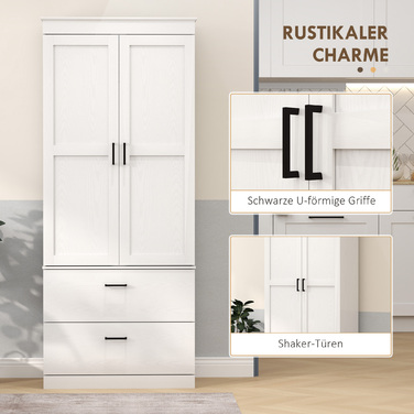 HOMCOM Kitchen Cabinet, Tall Cabinet with Adjustable Shelves, 2 Drawers, Kitchen Buffet for Dining Room, Living Room, 75 x 39 x 178 cm, Cream White | Aosom