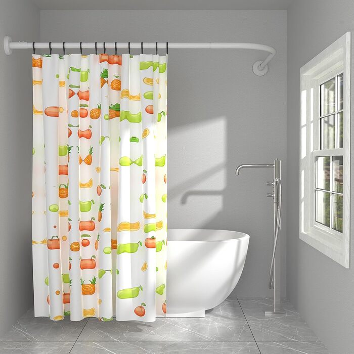 Штанга для душу L-подібна, регульована, 75-170 см, нержавіюча сталь, чорна, з кільцями для душу, для ванної кімнати, ванни, роздягальні (L-подібна_біла, 122x190 см)