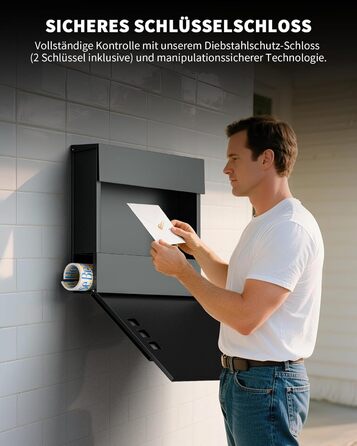 Поштовий ящик антрацит з гравіюванням, персоналізований, 2-в-1, нержавіюча сталь, з табличкою для імені та номера будинку, газетний відсік, подвійний (L)