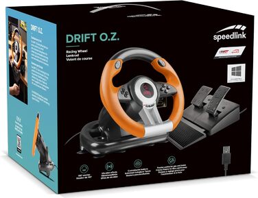 Speedlink DRIFT O.Z. Racing Wheel - Гоночний кермо з педалями та перемиканням передач для ПК, Force Feedback, чорний/оранжевий