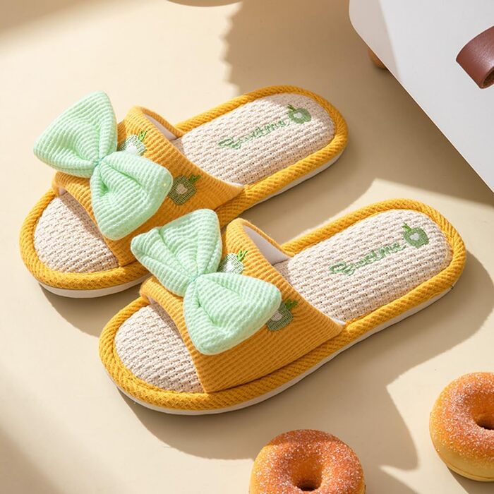 Жіночі тапочки з льону для дому - м'які, антиковзні, комфортні, жовті, 36/37 EU