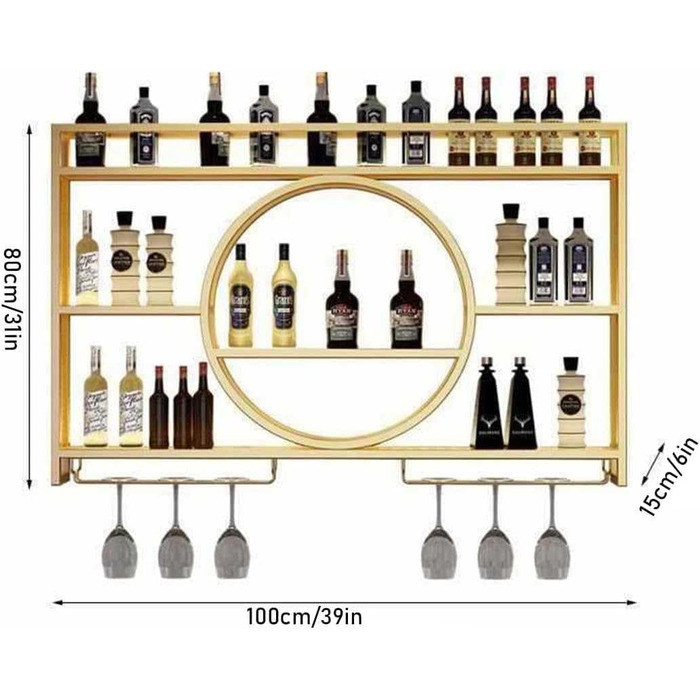 Настінна вітрина для вина, металева, 100x15x80 см, золота - для дому, ресторану, бару