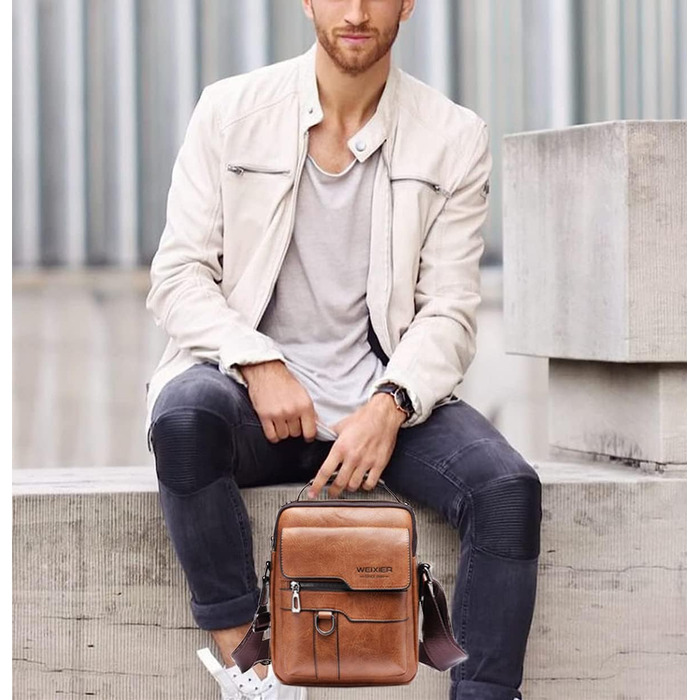 Чоловіча сумка через плече/месенджер з натуральної шкіри (колір: коричневий)