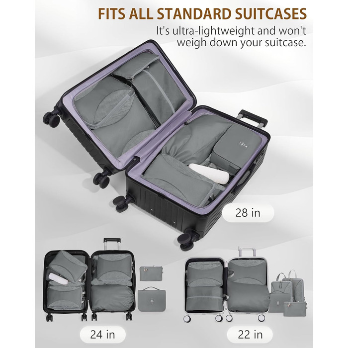 Органайзери для валізи Anjing Compression Cubes - 10 шт., компресійні кишені для подорожей, сірі