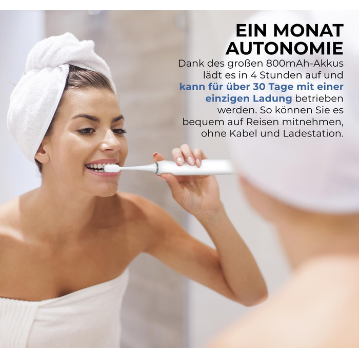 Електрична звукова зубна щітка ENOA з 5 режимами, 3 рівнями інтенсивності, таймером, IPX7 водонепроникна + 5 змінних насадок