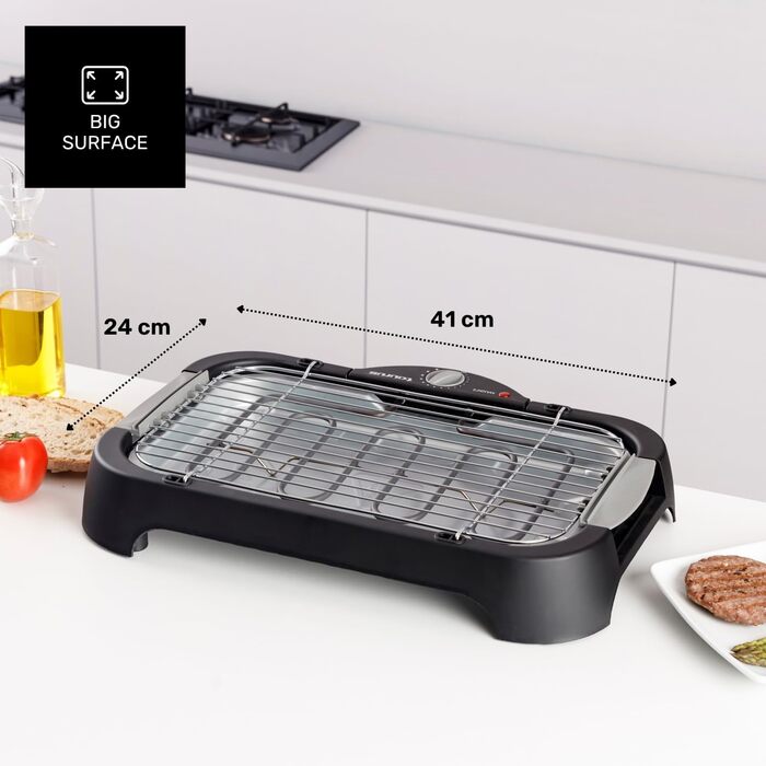 Тaurus Steakmax 2200 – гриль-плита з антипригарним покриттям, без PFOA, 2200 Вт, велика поверхня 49 x 27 см, легке очищення, піддон для жиру, неслизькі ніжки, Чорний, для приготування стейків