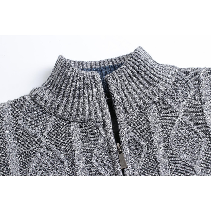 Чоловіча в'язана куртка-кардиган з коміром-стійкою та візерунком коси. Тепла флісова куртка з довгим рукавом для чоловіків (XXL, світло-сірий)