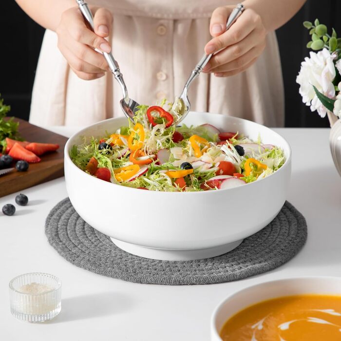 Набір супових та салатних мисок MALACASA Regular Weiß (3шт, 3.4л, 1.8л, 0.8л) з порцеляни. Ідеально для супу, салату, рамену, фруктів та мюслі.