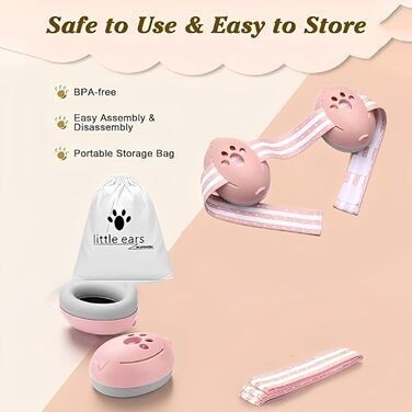 Навушники для захисту від шуму для немовлят та малюків (0-36 місяців), високоякісні дитячі навушники з регульованим антиковзним стрічкою, ідеально підходять для повсякденного використання, сну та подорожей, рожеві