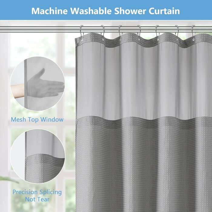 Шторка для душу FY&XZH з гачками, важка, водонепроникна, з ТПУ-покриттям, стиль готелю з сітковим вікном, 2 гачки, зелений (83 x 83 см)