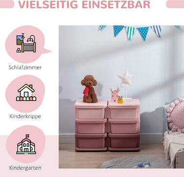 HOMCOM Kids' Chest of Drawers with Storage Boxes, Toy Organizer, Toy Box, Three Tiers for Children's Room, 3-6 Years, Children's Furniture, 37 x 37 x 56.5 cm (75L x 37W x 56.5H cm, Pink+Purple)
