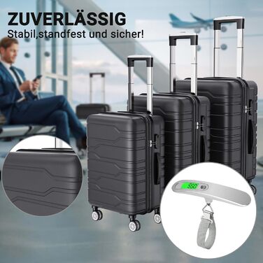 Набір валіз 3 шт., чорний: міцний, легкий, з TSA замком та обертовими колесами 360°