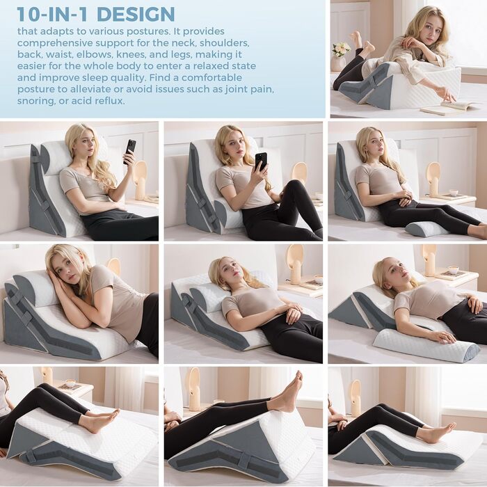 Ортопедичний набір подушок-валиків 3-в-1 для підтримки ніг, колін, профілактики апное та болю в спині. З піною з пам'яті.