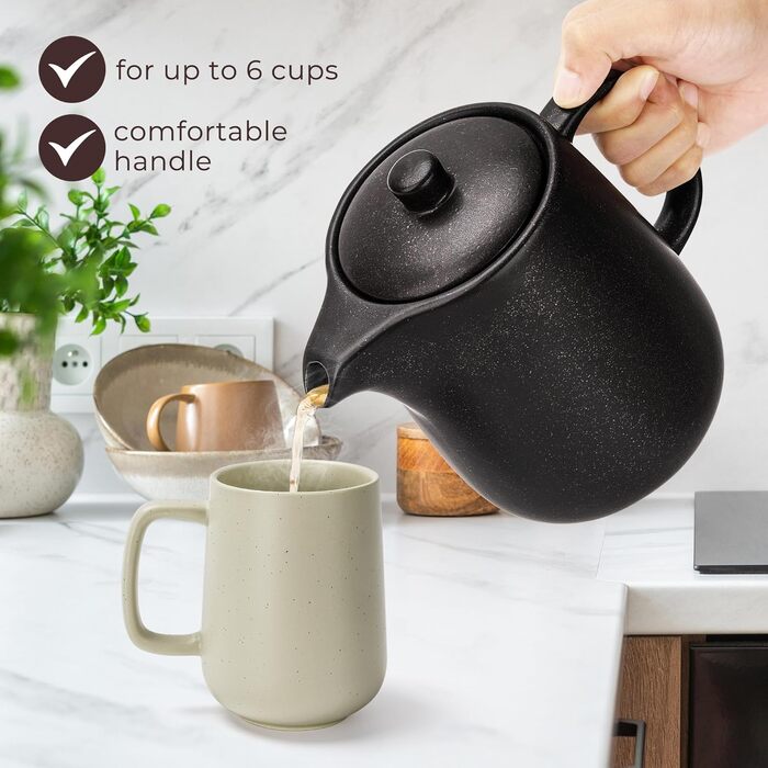 Happy Lemuro Teapot Set with Trivet - 1.2 l - Ceramic Teapot with Infuser and Candle Warmer - Tea Pot - Teapot - Ceramic Teapot with Trivet - Tea Canister