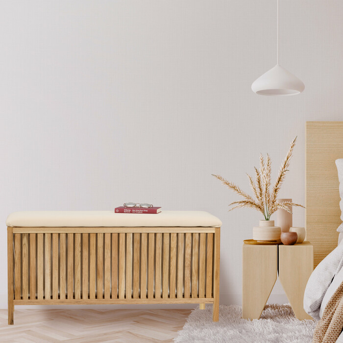 Relaxdays laundry hamper made of walnut wood with seating