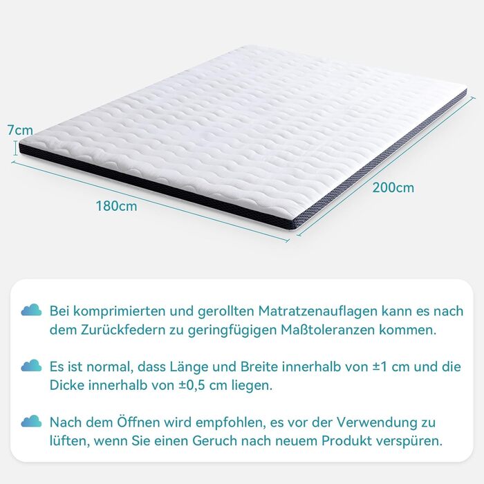 Amazon Basics Comfort Memory Foam Mattress Topper, Plush, 180 x 200 cm, 7 cm Height, White