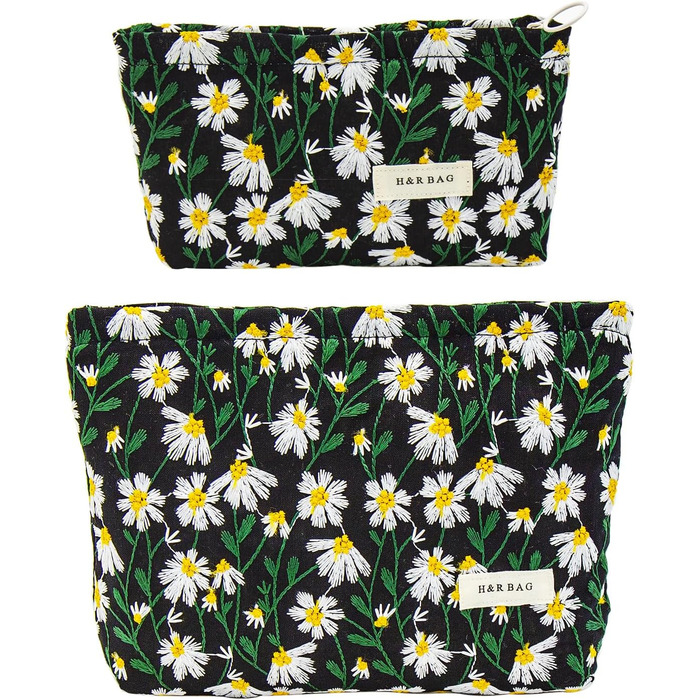 Органайзер для косметики 2 шт. для подорожей, чорний з ромашками (Daisy)
